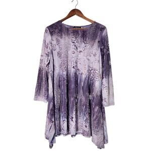 Como No Velvet Burnout Floral Tunic Top XL‎ Purple Fairy WhimsyGoth Lagenlook